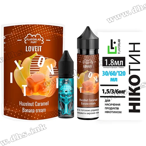 Набор для самозамеса Flavorlab Love IT Organic 60 мл (6 мг) - Hazelnut Caramel Banana Cream (Лесной Орех, Карамель, Банановый Крем)