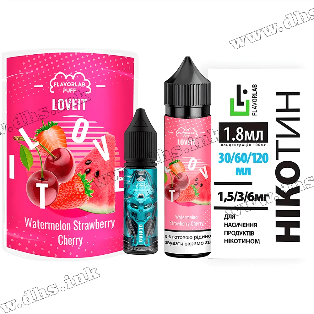 Набор для самозамеса Flavorlab Love IT Organic 60 мл (6 мг) - Watermelon Strawberry Cherry (Арбуз, Клубника, Вишня)