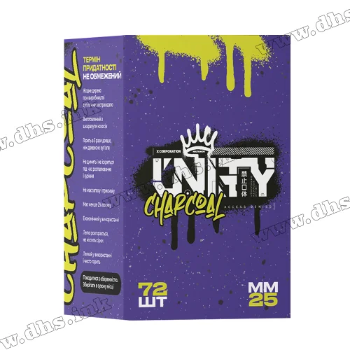 Уголь для кальяна Unity (Юнити) 25 мм, 1 кг (72шт)
