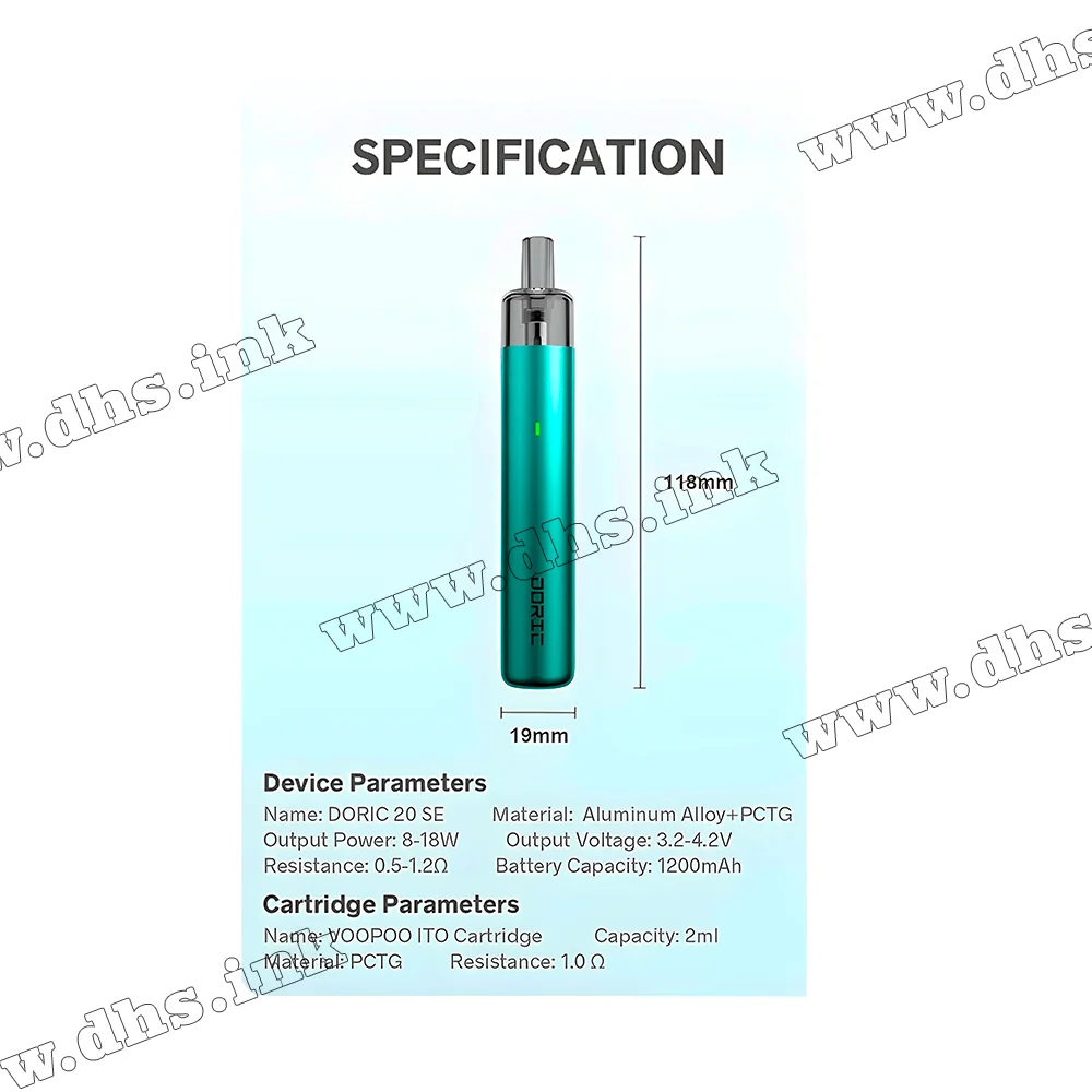Многоразовая электронная сигарета - Voopoo Doric 20 SE Pod Kit 1200 мАч (Green)