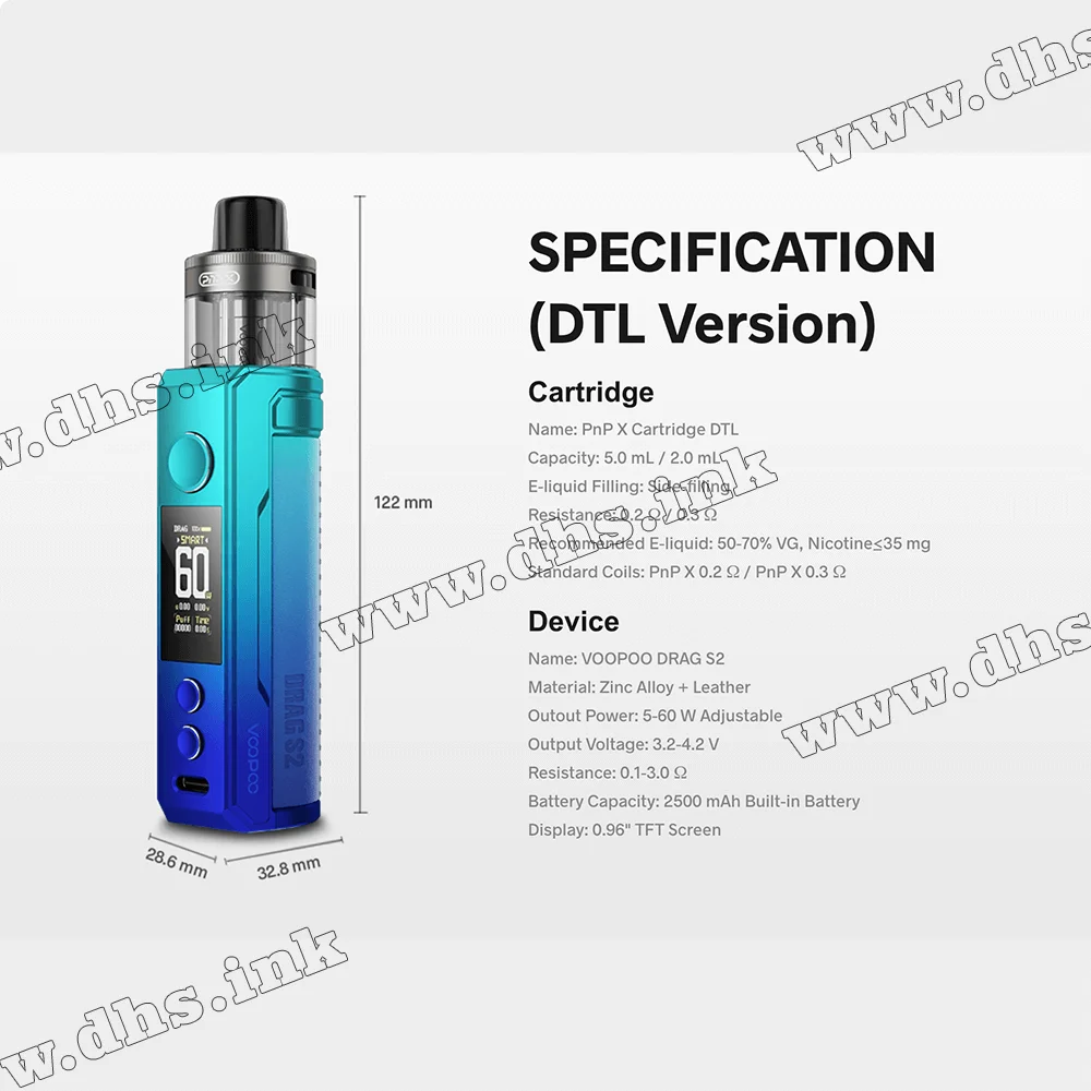 Многоразовая электронная сигарета - Voopoo Drag S2 Pod Kit 2500 мАч (Sky Blue)