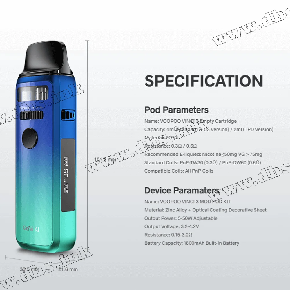 Многоразовая электронная сигарета - Voopoo Vinci 3 Mod Pod Kit 1800 мАч (Aurora Blue)