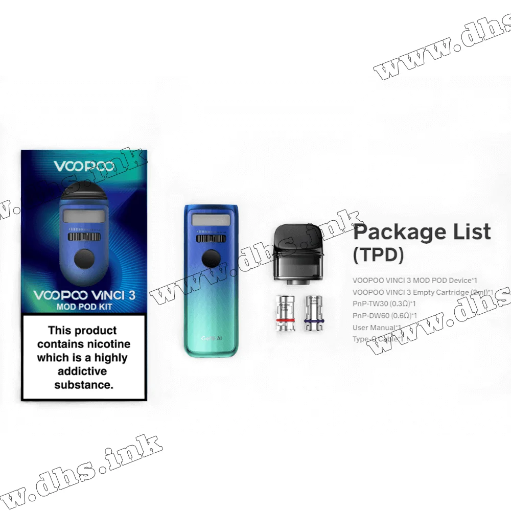 Многоразовая электронная сигарета - Voopoo Vinci 3 Mod Pod Kit 1800 мАч (Aurora Blue)