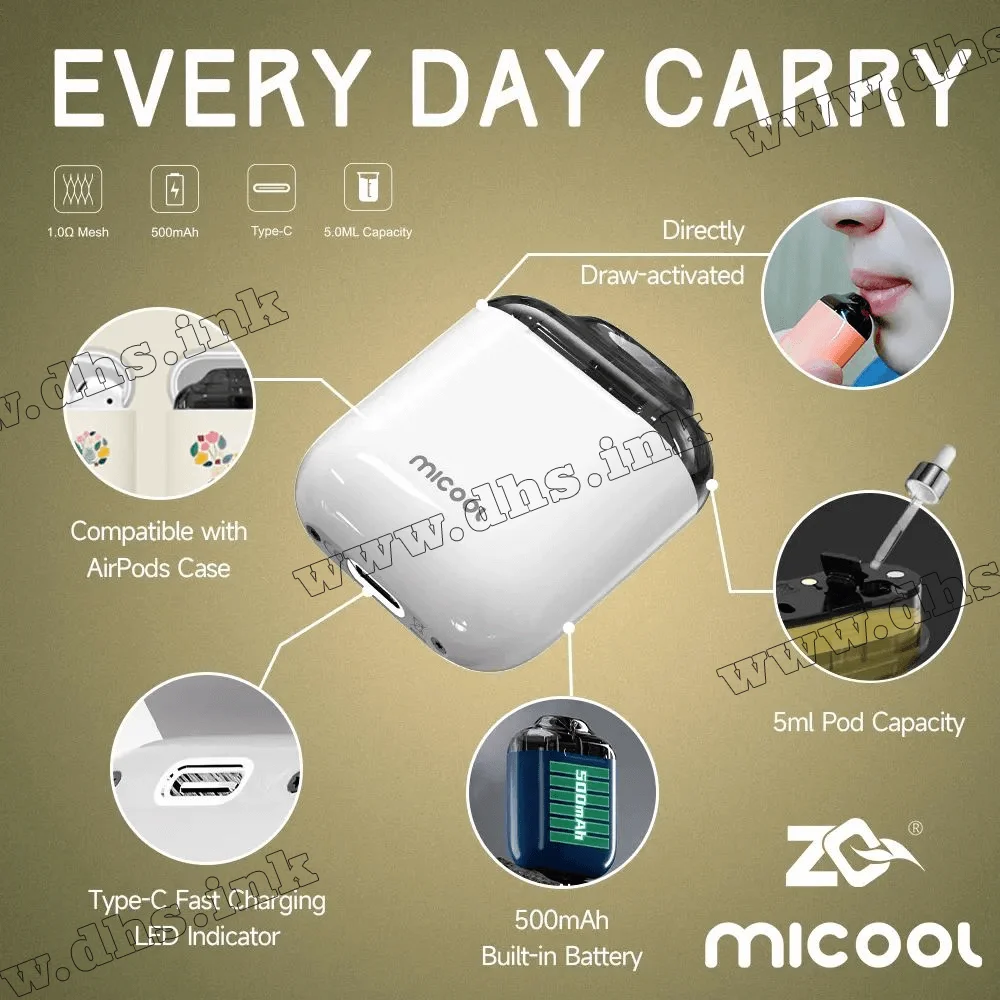 Многоразовая электронная сигарета - ZQ Micool 2 Pod Kit 500 мАч (White)